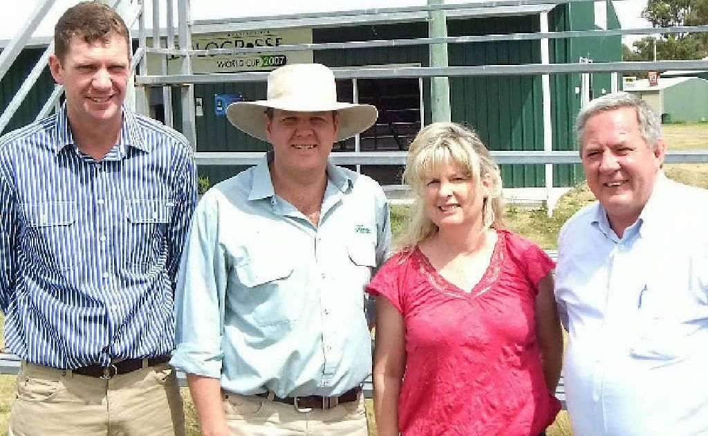 Warwick Polocrosse Club’s Cameron Shepherd, Warwick Fraser and Andrea Sommerville receive $25,000 in funding from The Hon Tim Mulherin. Warwick Polocrosse Club’s Cameron Shepherd, Warwick Fraser and Andrea Sommerville receive $25,000 in funding from The Hon Tim Mulherin.