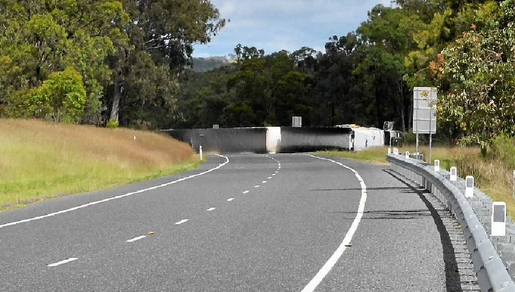 Traffic was diverted for much of today, after a truck carrying paint rolled over 30km west of Warwick. Traffic was diverted for much of today, after a truck carrying paint rolled over 30km west of Warwick.
