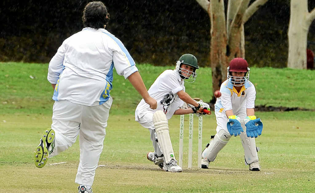 Combined Country Wests batsman Andrew Porter lines up to hit a cover drive in the match against ATW. Combined Country Wests batsman Andrew Porter lines up to hit a cover drive in the match against ATW.