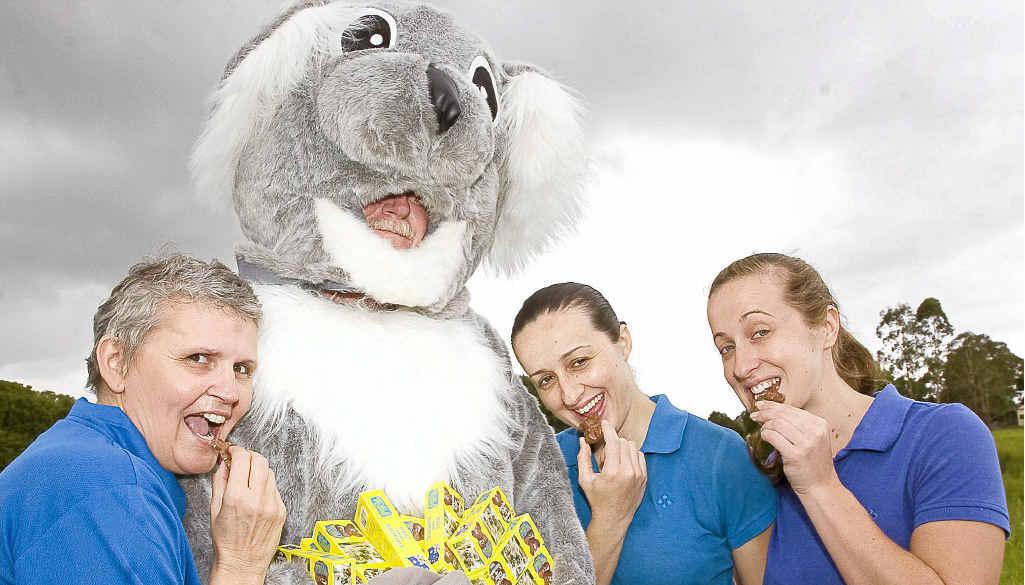 From left, Tracy King, Kevin King (dressed as a koala), Chantalle Fisk and Jocelyn Fisk enjoying the chocolate koalas. From left, Tracy King, Kevin King (dressed as a koala), Chantalle Fisk and Jocelyn Fisk enjoying the chocolate koalas.