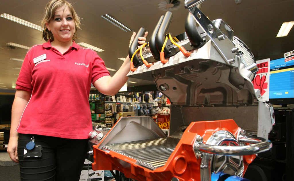 Harvey Norman appliance manager Angelique Dielwart with the Gasmate V8 Engine barbecue. Harvey Norman appliance manager Angelique Dielwart with the Gasmate V8 Engine barbecue.