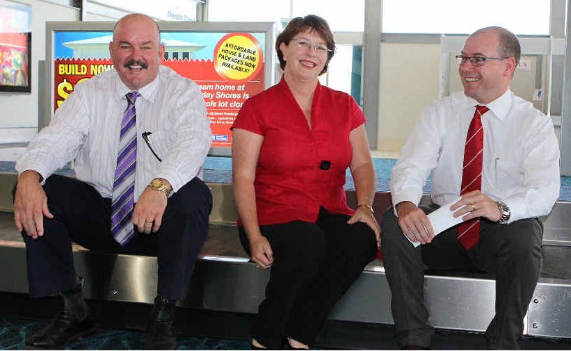 Whitsunday Mayor Mike Brunker, Tourism Minister Jan Jarratt and Acting Premier Andrew Fraser celebrate the launch of the revamped Whitsunday Coast Airport. Whitsunday Mayor Mike Brunker, Tourism Minister Jan Jarratt and Acting Premier Andrew Fraser celebrate the launch of the revamped Whitsunday Coast Airport.
