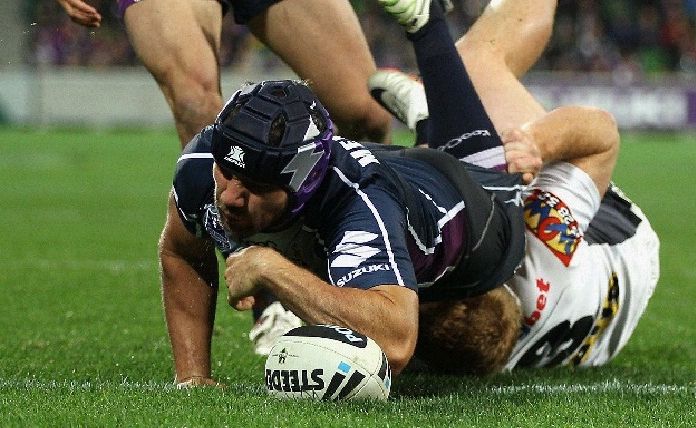Maryborough’s Maurice Blair crashes over to score a try for the Melbourne Storm in the round 20 clash with the Brisbane Broncos last season Maryborough’s Maurice Blair crashes over to score a try for the Melbourne Storm in the round 20 clash with the Brisbane Broncos last season