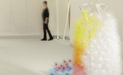 French designer Emmanuelle Moureaux created a wedding dress using five hundred wire baubles at this year’s DesignTide Tokyo. French designer Emmanuelle Moureaux created a wedding dress using five hundred wire baubles at this year’s DesignTide Tokyo.