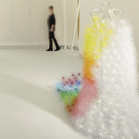 French designer Emmanuelle Moureaux created a wedding dress using five hundred wire baubles at this year’s DesignTide Tokyo. French designer Emmanuelle Moureaux created a wedding dress using five hundred wire baubles at this year’s DesignTide Tokyo.