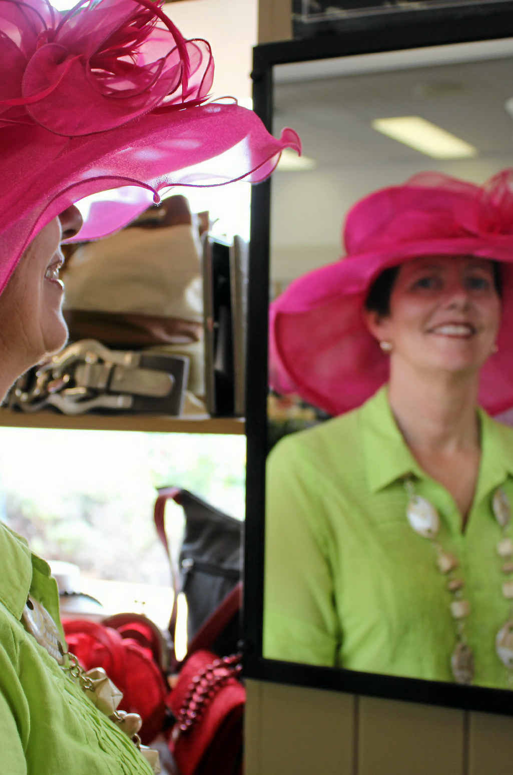 Lyn McKillop shows how to work a hot pink hat with lime green. Lyn McKillop shows how to work a hot pink hat with lime green.