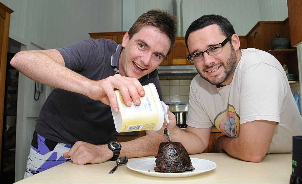 Mitch Bird and Michael Forwood get stuck into leftover pudding from Christmas Day. Mitch Bird and Michael Forwood get stuck into leftover pudding from Christmas Day.