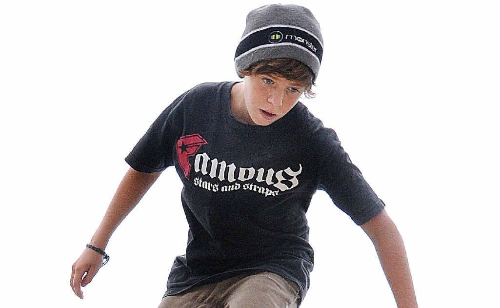 Liam McCormack tackles skate boarding at Tin Can Bay but needs to be wary of accidents this time of year.