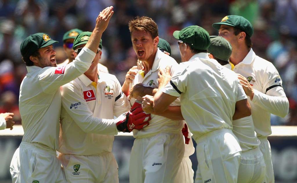Australia celebrate another wicket. Australia celebrate another wicket.