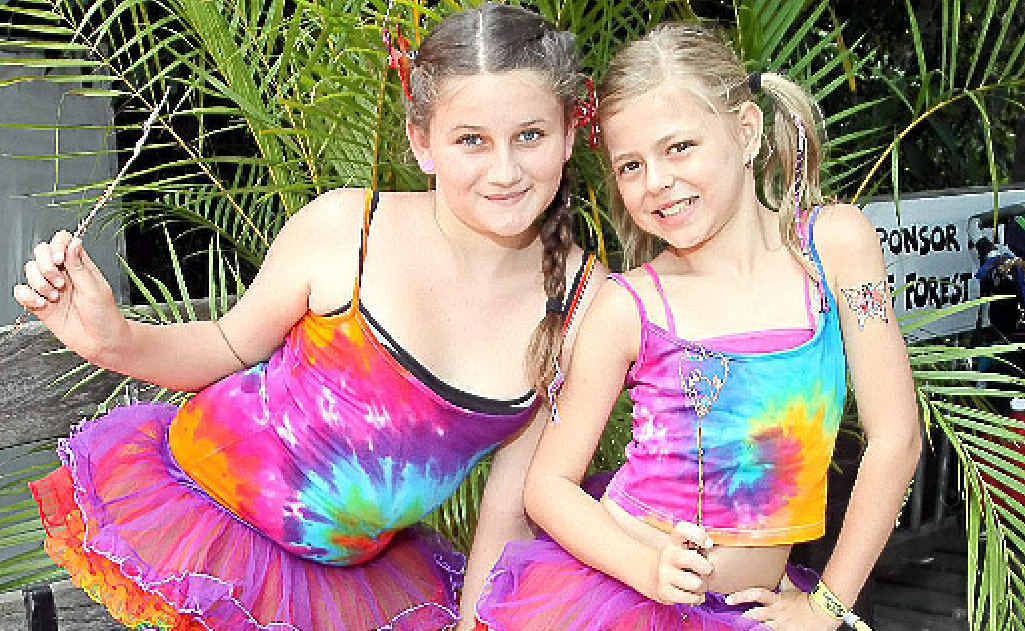 Ruby Reeve and Taylor Jeffs try their hand at busking. Ruby Reeve and Taylor Jeffs try their hand at busking.