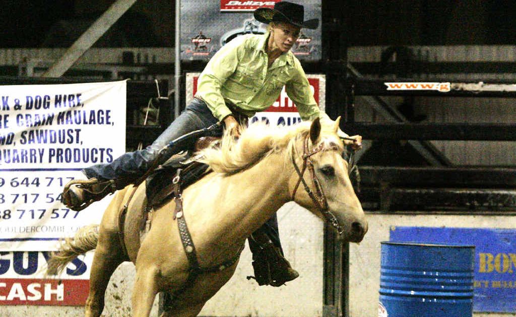 PJ Hanrahan turned it on for the big crowd in the ladies barrel race at the Goody’s Earthmoving New Year Showdown at The Great Western. PJ Hanrahan turned it on for the big crowd in the ladies barrel race at the Goody’s Earthmoving New Year Showdown at The Great Western.