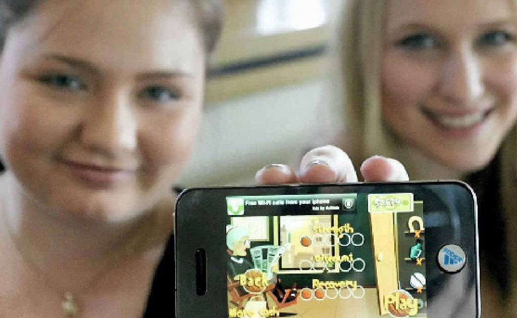 Kasey O’Neill and Taylor Berry with an iPhone4 featuring Angry Gran – one of the popular games available for smart phones. Kasey O’Neill and Taylor Berry with an iPhone4 featuring Angry Gran – one of the popular games available for smart phones.