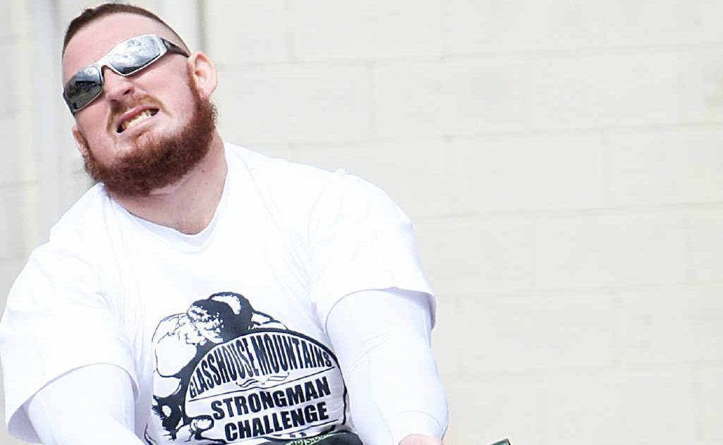 Strongman competitor Adam Rose trains yesterday for Saturday’s event. Strongman competitor Adam Rose trains yesterday for Saturday’s event.