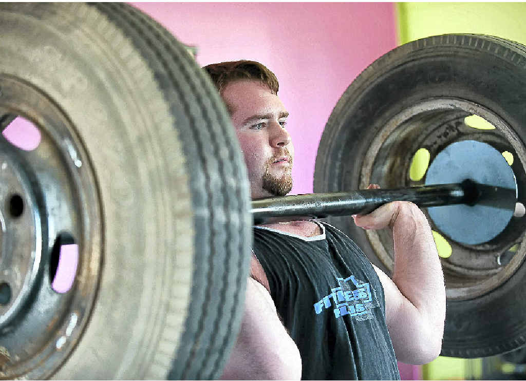Jarrad Gaudern trains for the Glasshouse Mountains Strongman Challenge.