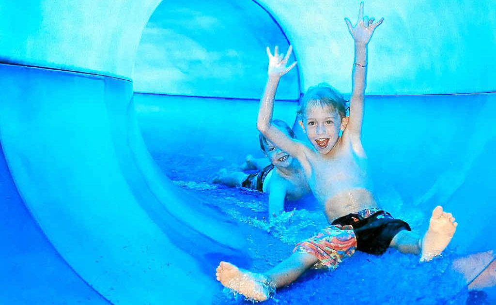 Monty Moore (front) and Will Bates, both 6, cool off on the water slide at the Goonellabah Aquatic centre. Monty Moore (front) and Will Bates, both 6, cool off on the water slide at the Goonellabah Aquatic centre.
