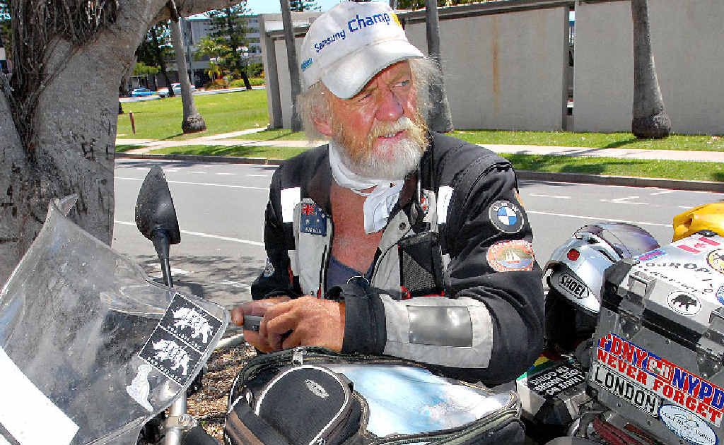 Mackay adventurer Peter Maddox has stopped in Mackay with his motorcycle after travelling through 53 countries over the past three years. Mackay adventurer Peter Maddox has stopped in Mackay with his motorcycle after travelling through 53 countries over the past three years.