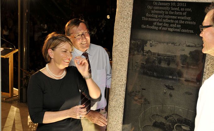 Queensland Premier Anna Bligh unveils the memorial plaque - the Queensland Premier Anna Bligh unveils the memorial plaque - the