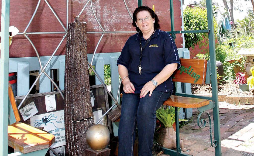 Beerwah Recycling Market manager Trish Cashin takes a break in the Recycled Garden. Beerwah Recycling Market manager Trish Cashin takes a break in the Recycled Garden.