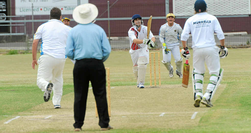 Country/Wests batsman Phil Proctor looks skyward as his lofted shot sails into the safe hands of an Across the Waves player at Salter Oval on Saturday. Country/Wests batsman Phil Proctor looks skyward as his lofted shot sails into the safe hands of an Across the Waves player at Salter Oval on Saturday.