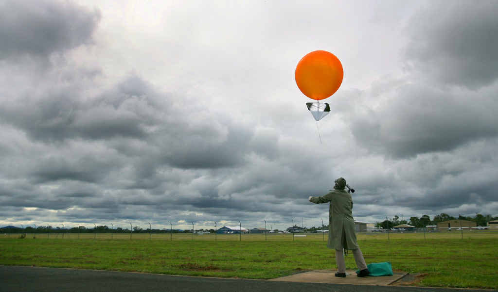 Bureau of Meteorology observer Benj Blunt releases a weather balloon at Rockhampton Airport. Bureau of Meteorology observer Benj Blunt releases a weather balloon at Rockhampton Airport.