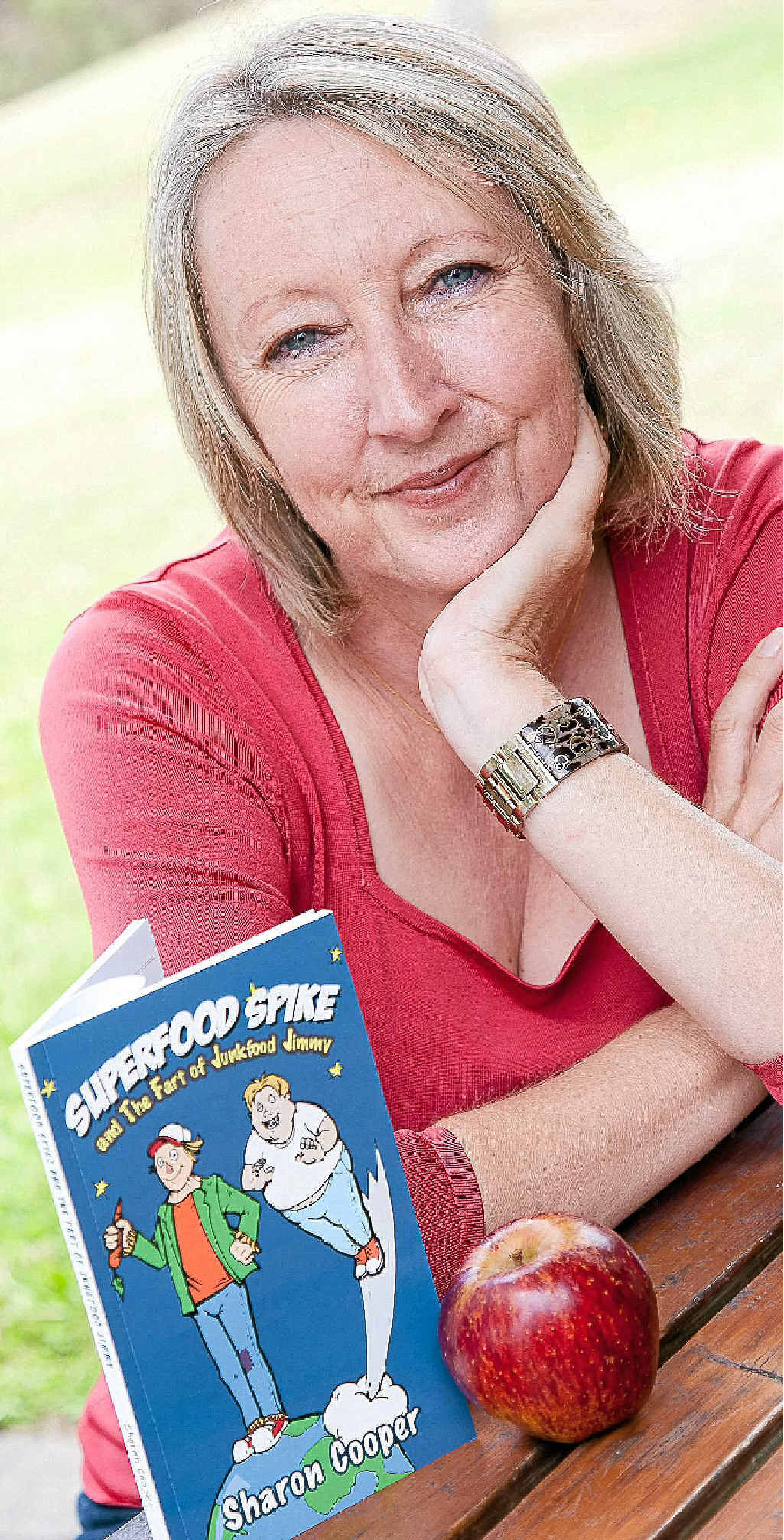 Sharon Cooper and her new book, featuring Superfood Spike and Junkfood Jimmy. Sharon Cooper and her new book, featuring Superfood Spike and Junkfood Jimmy.