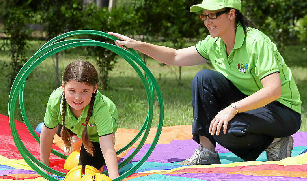Brooke Coulstock coaches her daughter Pru in the fun fitness program, 123FIT, developed for kids. Brooke Coulstock coaches her daughter Pru in the fun fitness program, 123FIT, developed for kids.