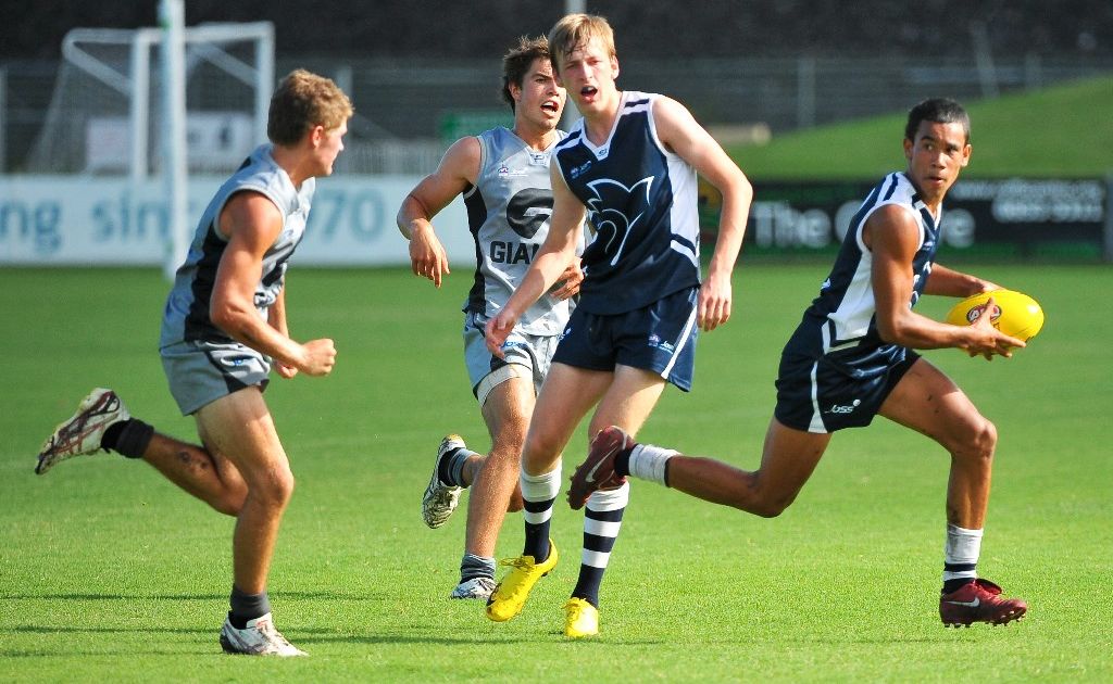 Sydney North livewire Yarran Jaffer-Williams turns towards the goals in the clash against Murray played at BCU International Stadium on the third day of the AFL (NSW/ACT) Joss State Zone Trials at BCU Stadium. Sydney North livewire Yarran Jaffer-Williams turns towards the goals in the clash against Murray played at BCU International Stadium on the third day of the AFL (NSW/ACT) Joss State Zone Trials at BCU Stadium.