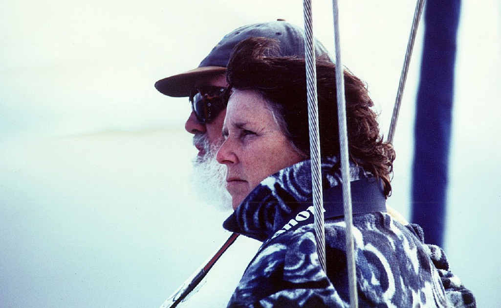 Trish and Wally Franklin have always looked out for whales. Here they’re on a whale research expedition in Hervey Bay. Photo by Jeff Dawson. Trish and Wally Franklin have always looked out for whales. Here they’re on a whale research expedition in Hervey Bay. Photo by Jeff Dawson.