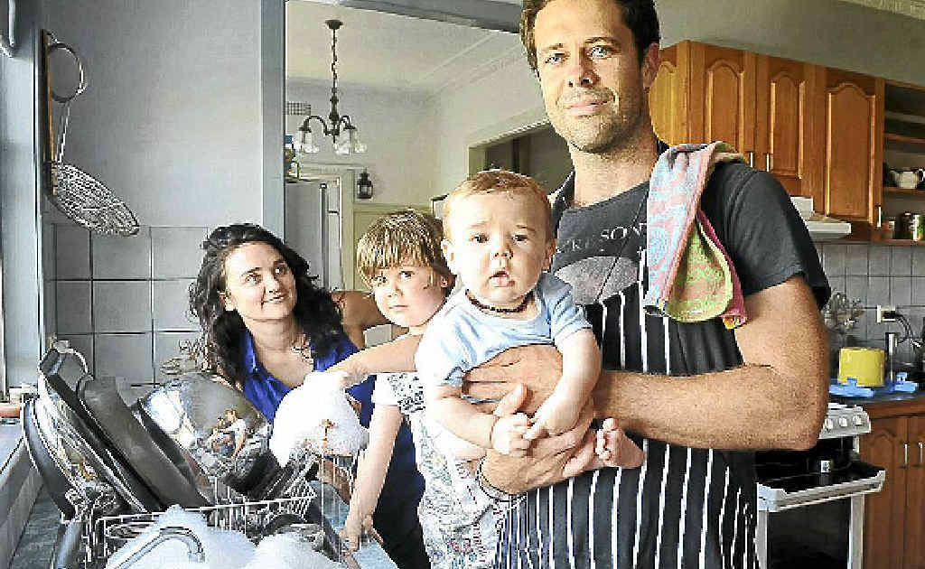 Richard Dymock and wife Alesha with sons five-month-old Jarvis and three-year-old Cy. Richard Dymock and wife Alesha with sons five-month-old Jarvis and three-year-old Cy.