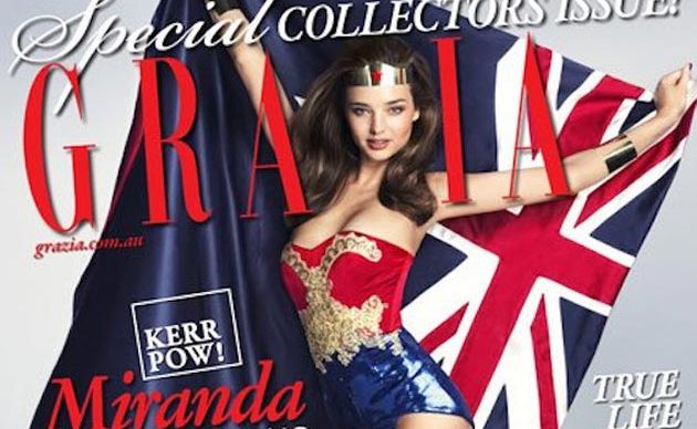 Miranda Kerr poses as Wonder Woman for the Australia Day issue of fashion magazine Grazia. Miranda Kerr poses as Wonder Woman for the Australia Day issue of fashion magazine Grazia.
