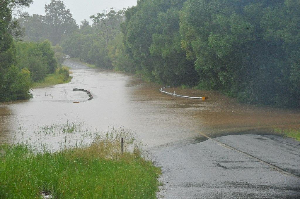Heavy rain on Australia Day has seen many roads on the Coffs Coast including Bucc Rd and the Pacific Hwy at Blackadders Creek.