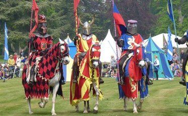 Knights prepare to do battle in the tournament at Blenheim Palace.
Knights prepare to do battle in the tournament at Blenheim Palace.