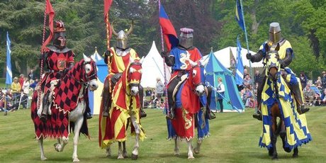 Knights prepare to do battle in the tournament at Blenheim Palace.
Knights prepare to do battle in the tournament at Blenheim Palace.