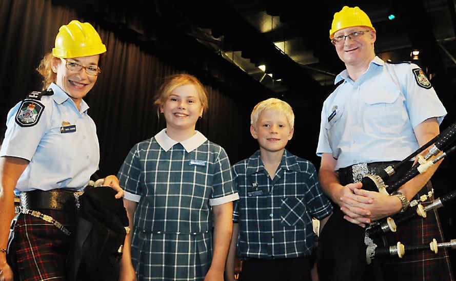 Hazel Osborne, Prue Manthey, Henry Dahl-Braganza and Ali Bremner at yesterday’s Kops in Kilts performance.