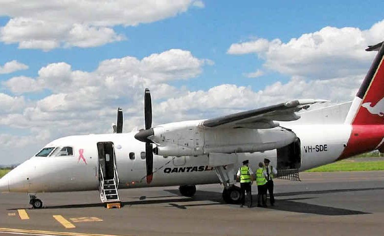 This Qantas plane made a forced landing at Moranbah Airport yesterday after smoke was discovered in its cabin. This Qantas plane made a forced landing at Moranbah Airport yesterday after smoke was discovered in its cabin.