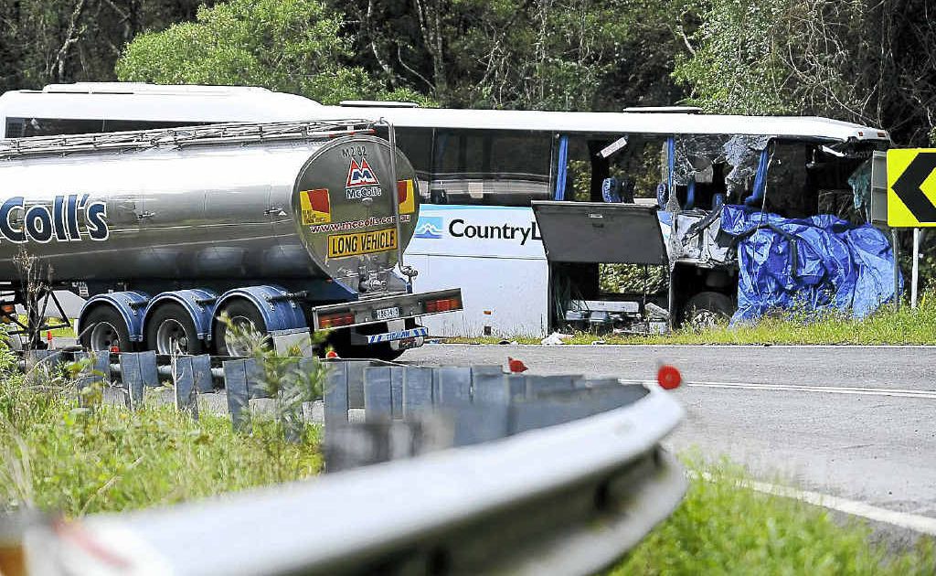 The B-double and a Countrylink bus which collided on the Gwydir Highway on Friday afternoon. The B-double and a Countrylink bus which collided on the Gwydir Highway on Friday afternoon.