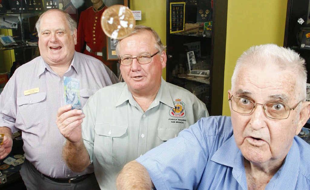 Ipswich RSL Services Club members (from left) Geof Kleinig, secretary John Dredge and president Peter Felton are happy about new laws that allow two-up to be played on Anzac Day. Ipswich RSL Services Club members (from left) Geof Kleinig, secretary John Dredge and president Peter Felton are happy about new laws that allow two-up to be played on Anzac Day.
