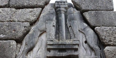 The lion gate at ancient Mycenae, Greece.
The lion gate at ancient Mycenae, Greece.