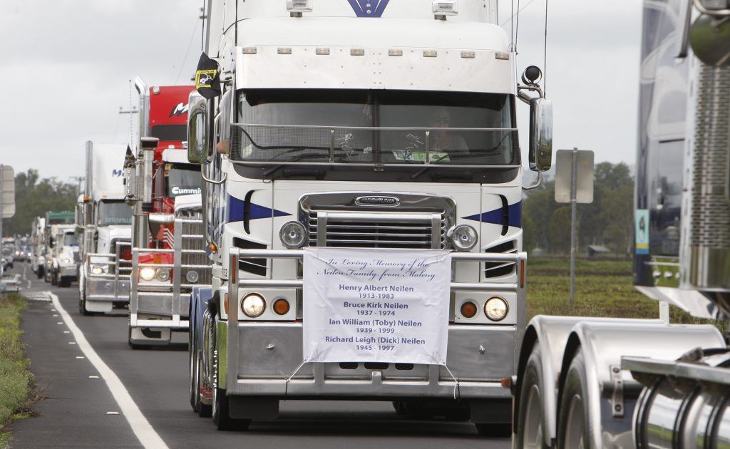 The annual Lights on the Hill truck convoy heading into Gatton on Saturday to commemorate the many lives lost in the trucking industry. The annual Lights on the Hill truck convoy heading into Gatton on Saturday to commemorate the many lives lost in the trucking industry.
