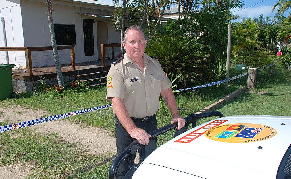 Australian Indigenous Security Service security officer Garry Hockings, who noticed smoke and flames coming from this Kennedy St house while on patrol early yesterday morning, kicked in the front door and pulled a man to safety. Australian Indigenous Security Service security officer Garry Hockings, who noticed smoke and flames coming from this Kennedy St house while on patrol early yesterday morning, kicked in the front door and pulled a man to safety.