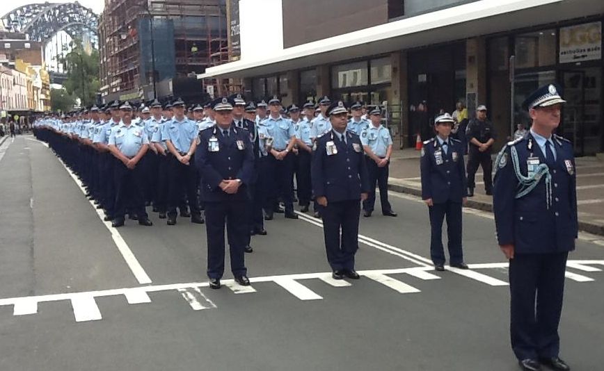 Police marched across Sydney today to mark 150 years of the NSW Police Force. Police marched across Sydney today to mark 150 years of the NSW Police Force.