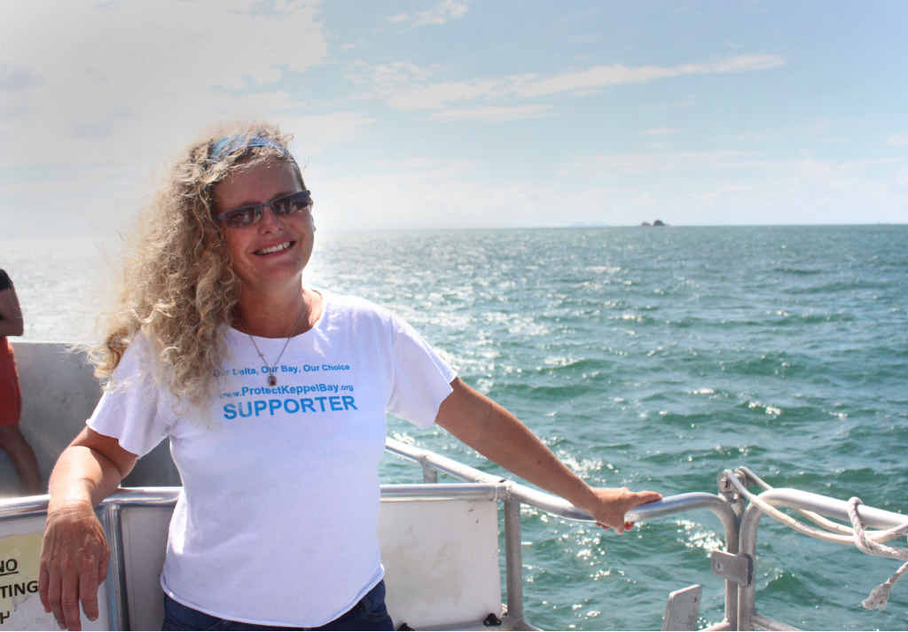 Keppel and Fitzroy Delta Alliance coordinator Ginny Gerlach on a catamaran during the trip around the region looking at areas where proposed coal and gas ports are planned. Keppel and Fitzroy Delta Alliance coordinator Ginny Gerlach on a catamaran during the trip around the region looking at areas where proposed coal and gas ports are planned.