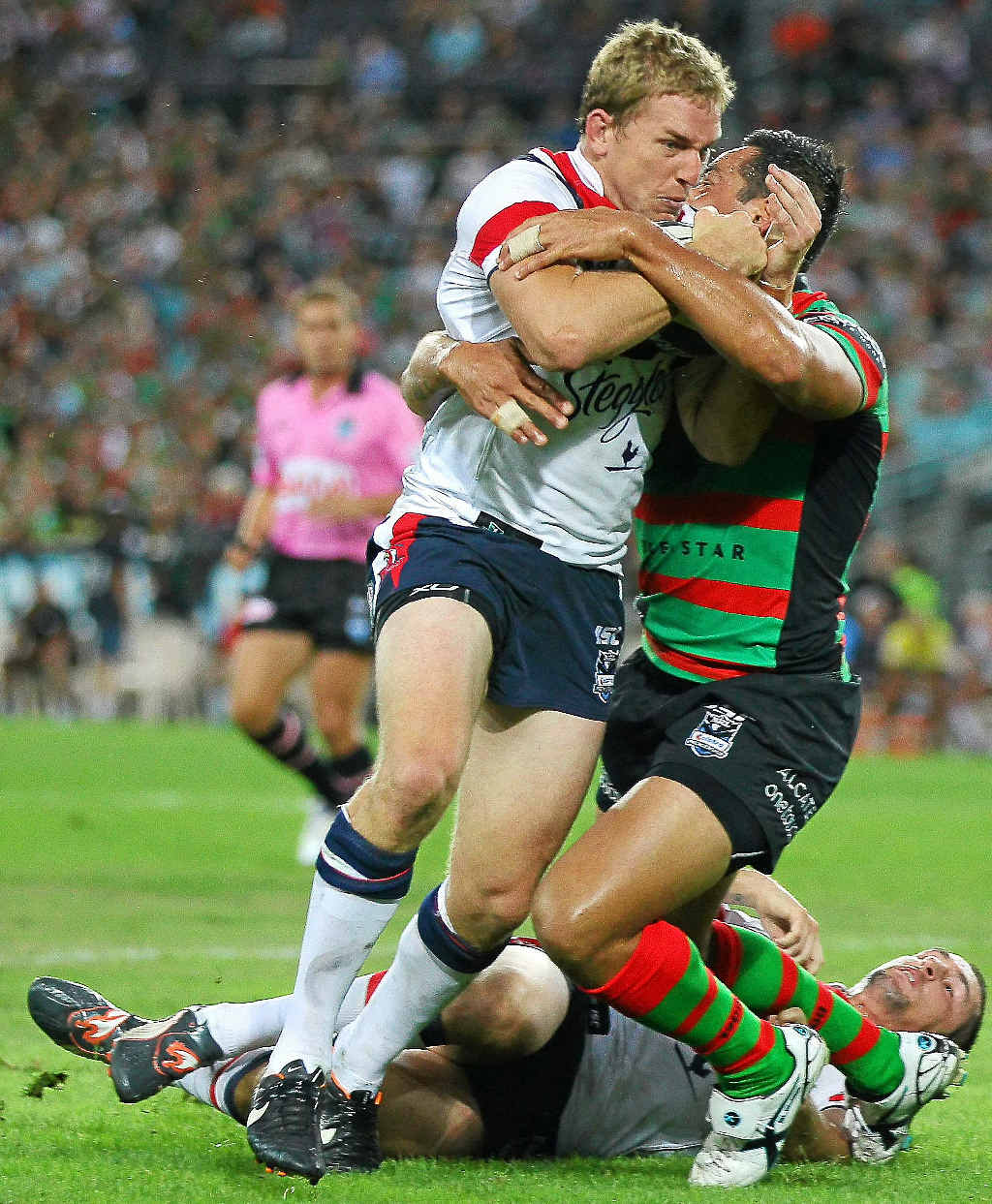 Mitchell Aubusson, of the Roosters, in action during the round one NRL match against South Sydney at ANZ Stadium on Monday night. He was handed the captaincy after Braith Anasta was injured. Mitchell Aubusson, of the Roosters, in action during the round one NRL match against South Sydney at ANZ Stadium on Monday night. He was handed the captaincy after Braith Anasta was injured.