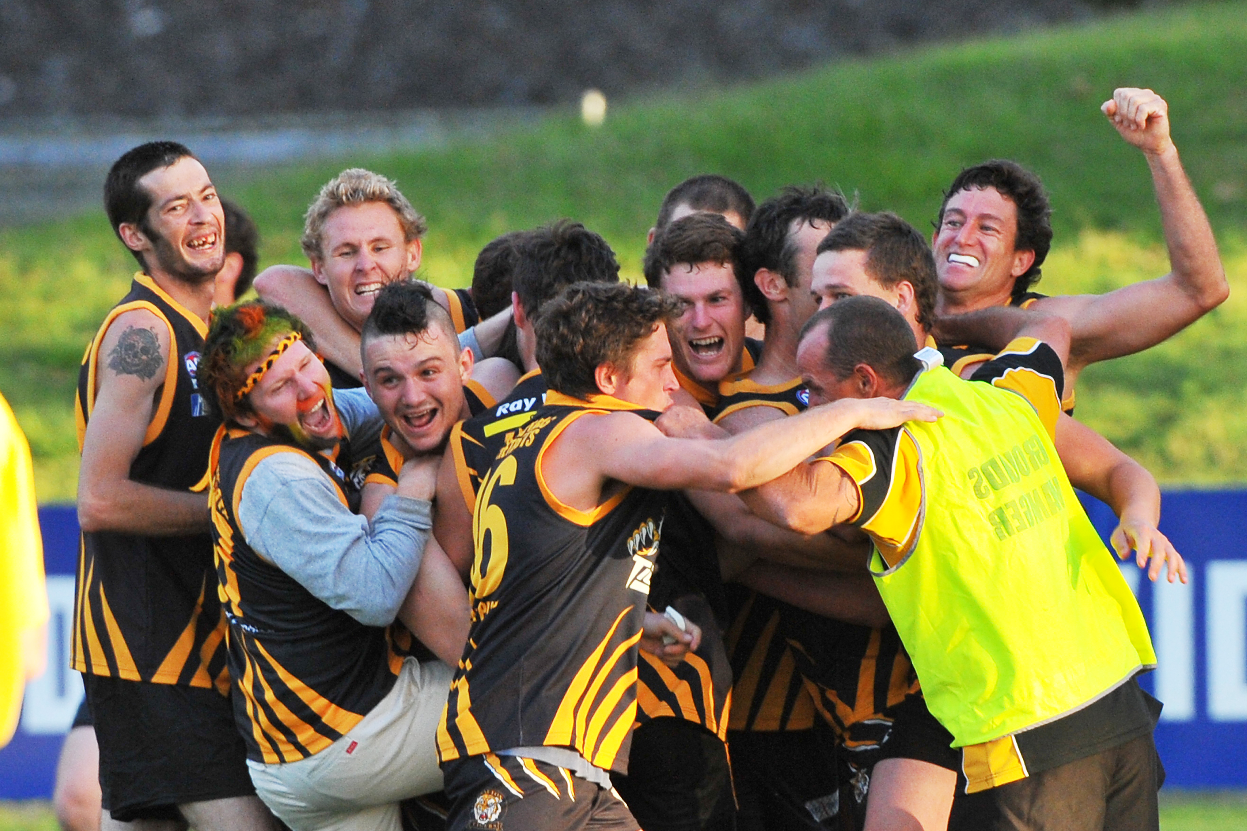 Grafton Tigers celebrate winning the 2012 AFL North Coast premiership.