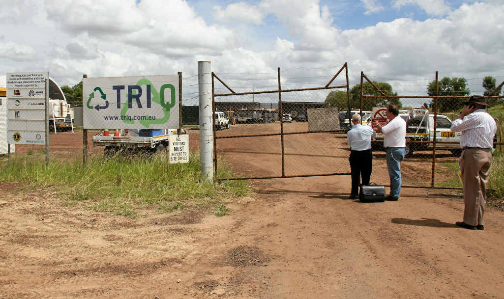 Tri Q Group chairman Greg Thomsen (centre), general manager Bernie Scott and operations manager John Kraft secure the Moranbah site after Tuesday's fatality. Tri Q Group chairman Greg Thomsen (centre), general manager Bernie Scott and operations manager John Kraft secure the Moranbah site after Tuesday's fatality.