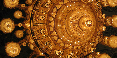 A jaw-dropping feature of Muscat's Sultan Qaboos Grand Mosque is the grand chandelier, which is eight tonnes of glittering Swarovski crystals and gold-plated metal.
A jaw-dropping feature of Muscat's Sultan Qaboos Grand Mosque is the grand chandelier, which is eight tonnes of glittering Swarovski crystals and gold-plated metal.
