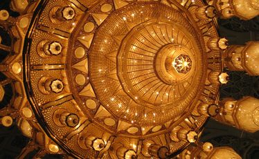 A jaw-dropping feature of Muscat's Sultan Qaboos Grand Mosque is the grand chandelier, which is eight tonnes of glittering Swarovski crystals and gold-plated metal.
A jaw-dropping feature of Muscat's Sultan Qaboos Grand Mosque is the grand chandelier, which is eight tonnes of glittering Swarovski crystals and gold-plated metal.