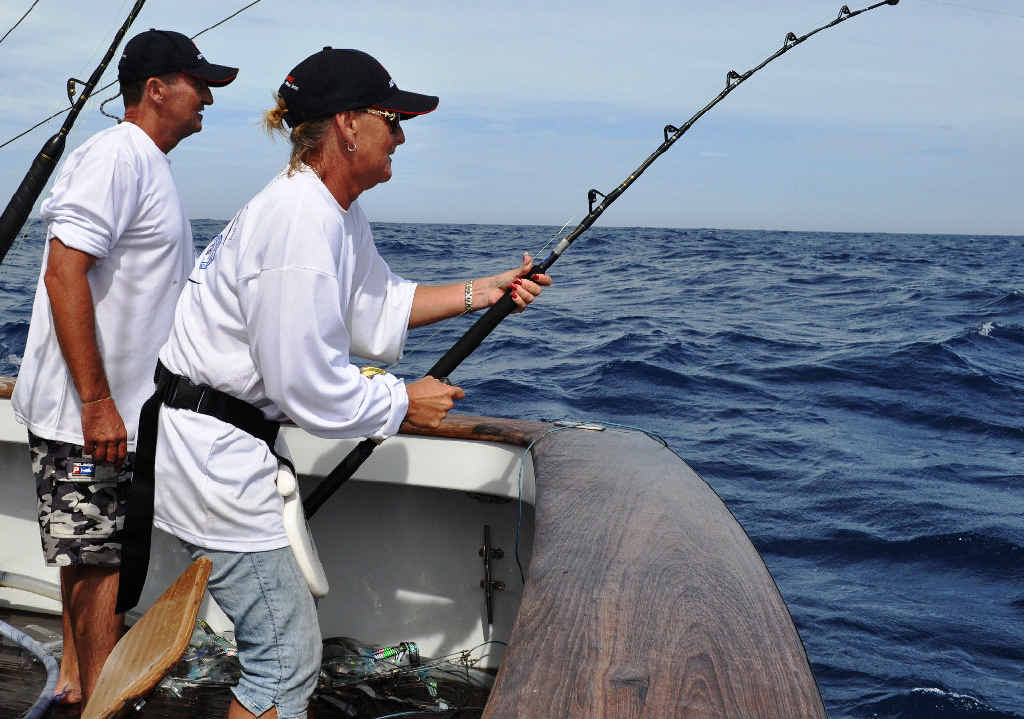 Jetty Boating co-owner Karen Goodwin hooks up at the Port Stephen’s Gaming Fishing Tournament. Jetty Boating co-owner Karen Goodwin hooks up at the Port Stephen’s Gaming Fishing Tournament.