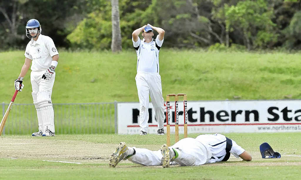 Marist Brothers players show their disappointment at a missed run-out chance against the Ballina Bears. The Brothers just missed out on a place in the LJ Hooker League finals. Marist Brothers players show their disappointment at a missed run-out chance against the Ballina Bears. The Brothers just missed out on a place in the LJ Hooker League finals.