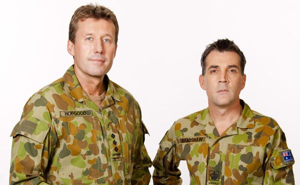 Queensland soldiers David Hopgood, left, and Scott Bradshaw became the seventh team eliminated from My Kitchen Rules tonight. Queensland soldiers David Hopgood, left, and Scott Bradshaw became the seventh team eliminated from My Kitchen Rules tonight.